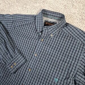 Ariat Pro Series Shirt Mens Medium Blue Plaid Mesh Yoke Western Button Down